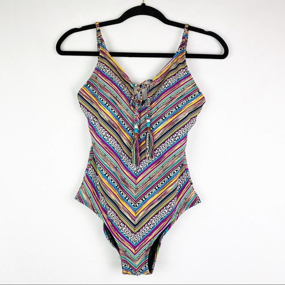 Multicolor Striped Women Swim One Piece - Picture 2 of 6